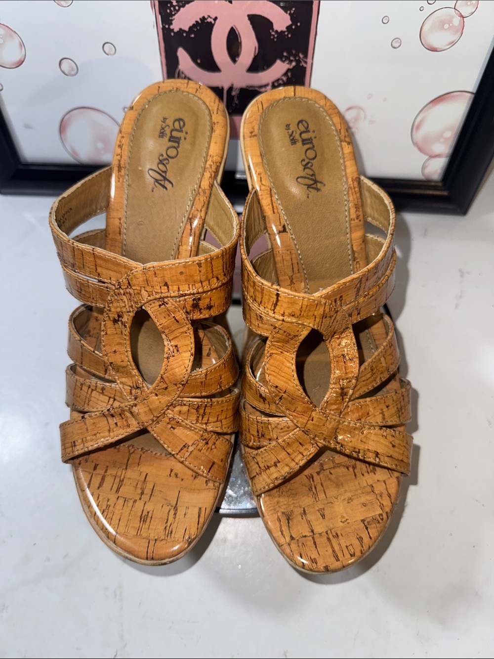 Eurosoft by Sofft Valentina Tan Cork-Style Heel Sandals - Women’s Size 8M